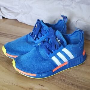 adidas NMD-R1 Junior Size 6 Kids Royal Blue Sneakers with White and Neon Accents
